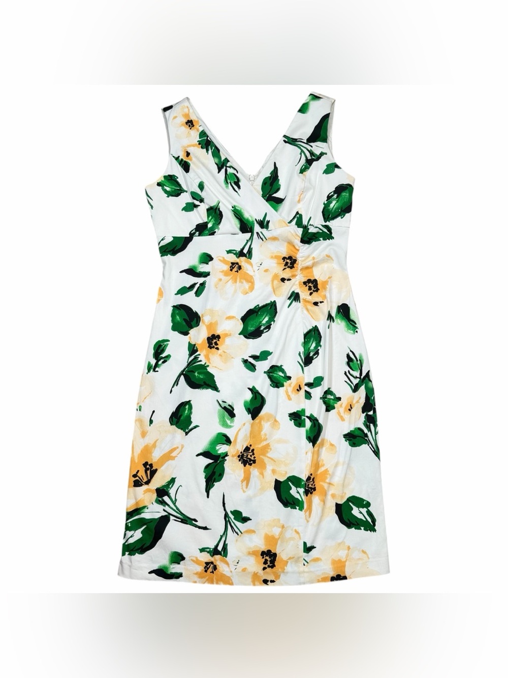 Donna Ricco New York WMNS White Yellow & Green Sleeveless Floral Sun Dress Sz 10